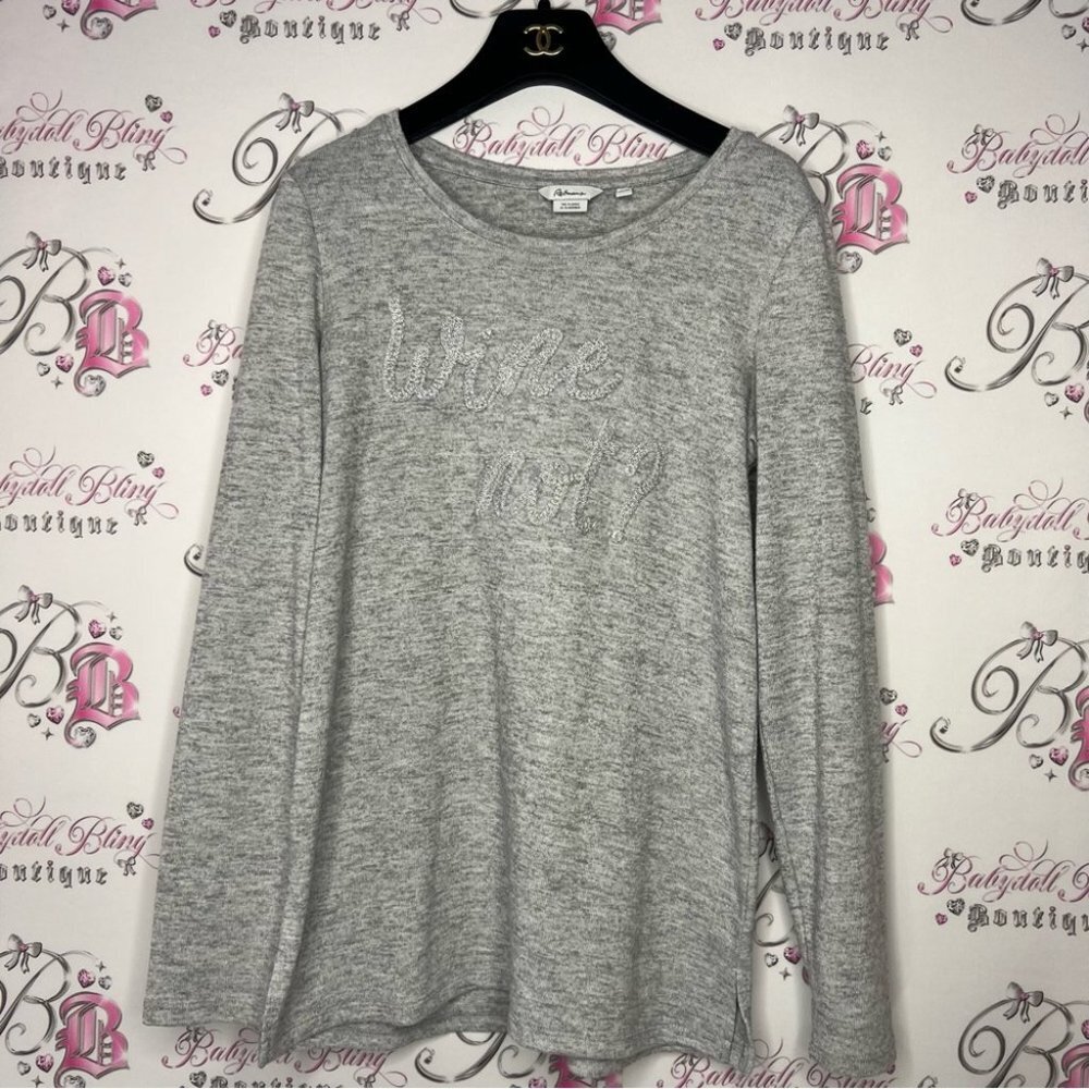 Reitmans WINE NOT? sparkly pullover long sleeve hoodie sweater grey silver